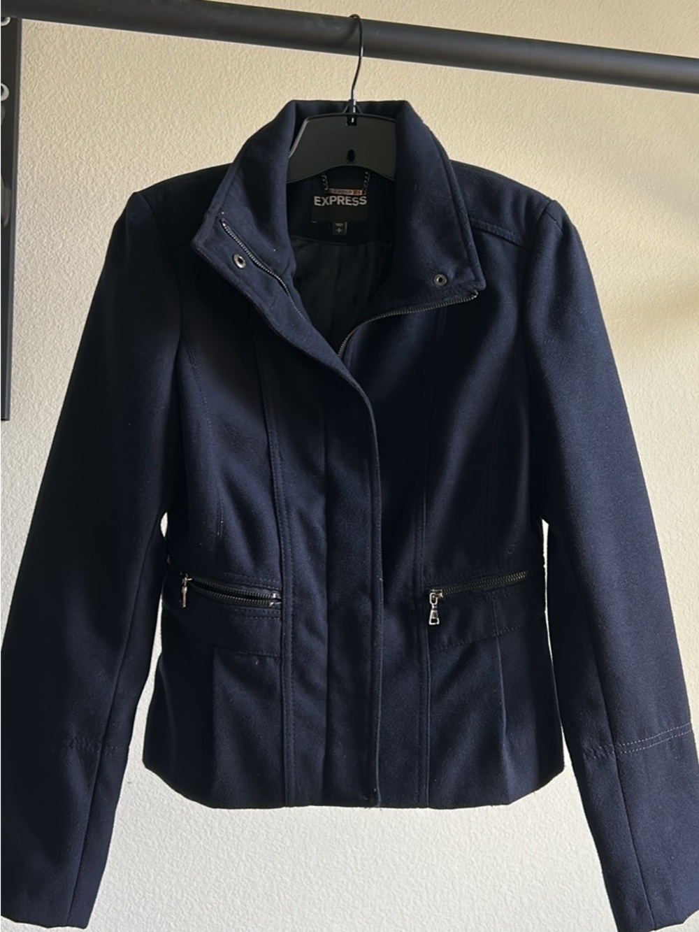 Express Navy Zip-Front Tailored Blazer Jacket